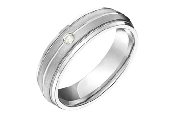 14kt White Gold Diamond Carved Wedding Band
