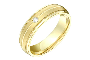 14kt Yellow Gold Diamond Carved Wedding Band