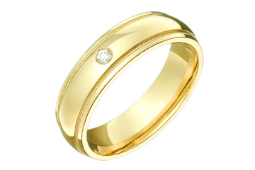 14kt White Gold Wedding Band With Solitaire Diamond