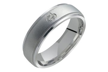 14kt White Gold Wedding Band with Shamrock Design
