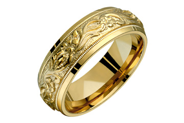 14K Floral Patterned Wedding Band
