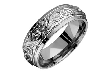 14kt White Gold Carved Comfort Fit Wedding Band