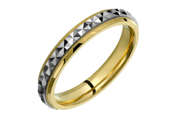 14K Comfort Fit Two-tone Carved Wedding Band