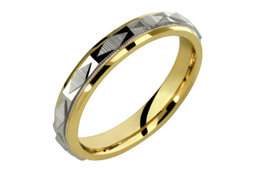 14K Comfort Fit Two-tone Wedding Band with Diamond Shape Motif