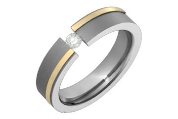 1/10 Carat Diamond Titanium & Yellow Gold Inlay Ring