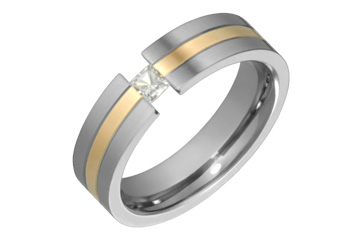 Titanium & Yellow Gold Inlay Ring With Princess Diamond