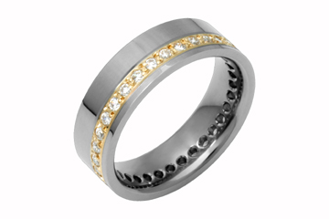 1/2 Carat Titanium and Yellow Gold Inlay Eternity Diamond Ring