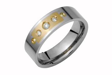 7/100 Carat Yellow Gold and Titanium Diamond Ring