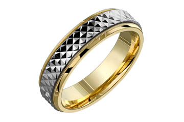 14K Comfort Fit Two-tone Beaded Edge Wedding Band