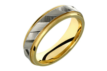 14K Two-tone Comfort Fit Wedding Band with Beaded Edge