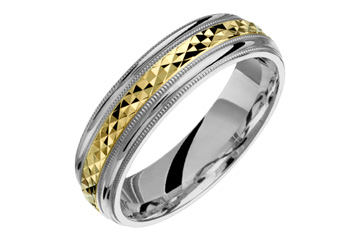 14K Two-tone Comfort Fit Illusion Cut Design with Beaded Edge Wedding Band