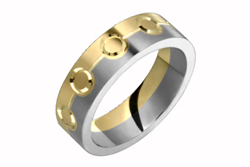 Half Titanium and Half Yellow Gold Band with Circular Motif