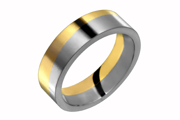 Flat Comfort Fit Diagonal Half Yellow Gold and Half Titanium Ring