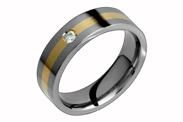 7/100 Carat Diamond Titanium Band with Yellow Gold Inlay