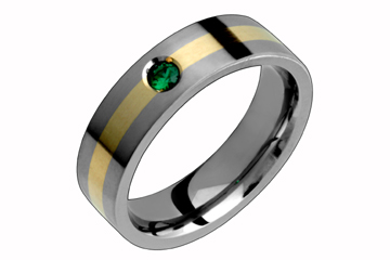 1/10 Carat Titanium and 14kt Yellow Gold with Green Diamond