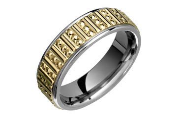 Titanium & 14K Carved Yellow Gold Ring