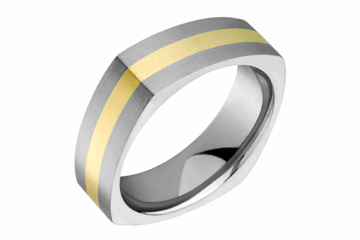 Flat Comfort Fit Square Titanium Band with Yellow Gold Inlay