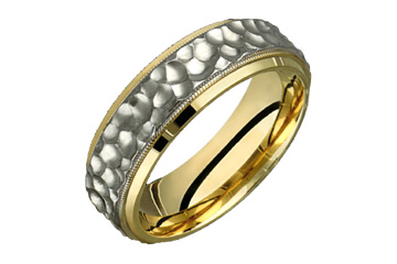 14kt Yellow and White Gold Hammered Wedding Band