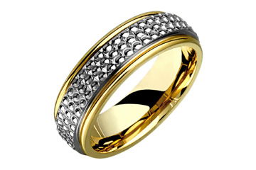 14K Flat Comfort Fit Two-tone Wedding Band with Protruding circular Design