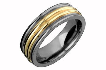14kt Yellow Gold and Titanium Grooved Band