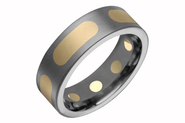 Flat Comfort Fit Titanium Band with Yellow Gold Inlay Oblong Designs