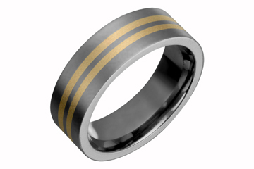 Flat Comfort Fit Titanium Band with Two Parallel Yellow Gold Inlays