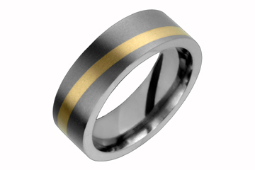 Flat Comfort Fit Titanium Band with Uneven Yellow Gold Inlay