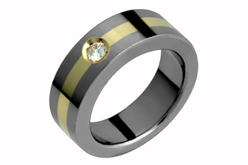 1/10 Carat Titanium and 14kt Yellow Gold Diamond Band