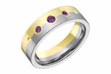Half Yellow Gold and Half Titanium Band with Amethyst