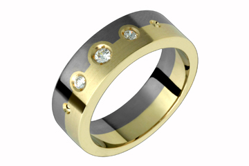 3/20 Carat Half Titanium and Half Yellow Gold Band with Diamonds
