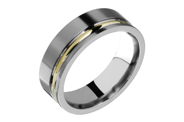 Titanium & 14K Yellow Gold Inlay Grooved Ring