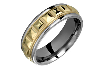 Titanium & 14K Yellow Gold Embossed Ring