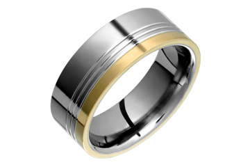 Grooved Titanium & 14K Yellow Gold Inlay Ring