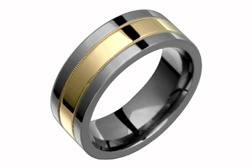 Flat Comfort Fit Titanium Band with Yellow Gold Inlay