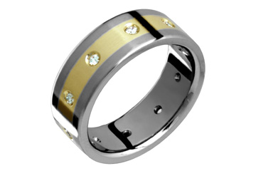 1/4 Carat Diamond Titanium & 14K Yellow Gold Inlay Ring