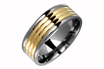 Flat Comfort Fit Titanium Band with Yellow Gold Grooves