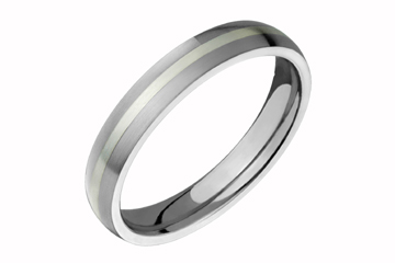 Domed Comfort Fit Titanium Band with White Gold Inlay