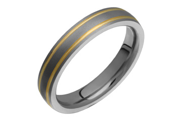 Titanium & Double Groove 14K Yellow Gold Inlay Ring