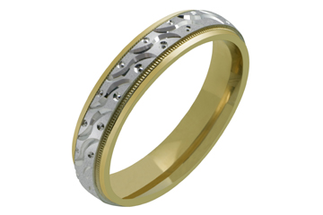 14kt Two-Tone Wedding Band with Carving