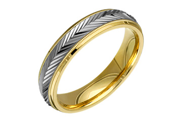14K Comfort Fit Two-tone Diagonal Cut Wedding Band with Beaded Edge