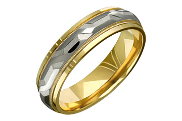 14K Comfort Fit Two-tone Leaf Shape Wedding Band