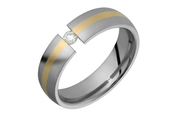1/10 Carat Diamond Tension Titanium & Yellow Gold Ring