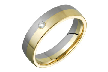 14K Comfort Fit Two-tone Wedding Band with Solitary Diamond