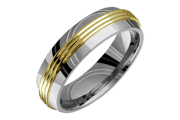 Titanium & 14K Triple Grooved Yellow Gold Inlay Ring