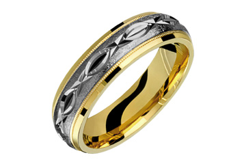 14K Comfort Fit Wedding Band with Leaf Shaped Motif