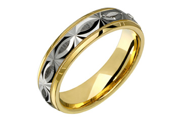 14kt Two-Tone Carved Wedding Band