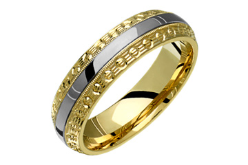 14K Comfort Fit Two-tone Yellow and white Gold Ring with Beaded Edge