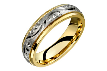 14K Comfort Fit Wedding Band With Leaf Design