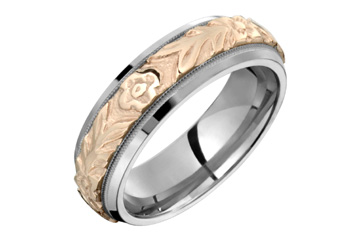 Titanium & 14K Flowered Pink Gold Inlay Ring
