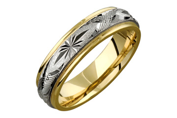 14K Comfort Fit Two-tone Yellow and white Gold Ring with machine made design